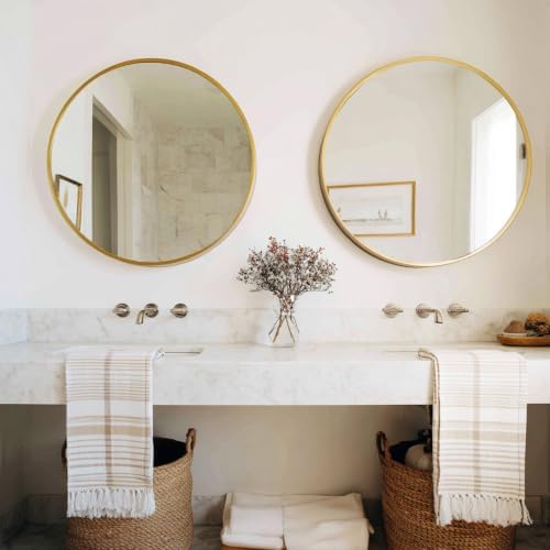 Sunniry Gold Round Mirror 26 inch, 2 Pack Wall Mirror, Brushed Metal Frame - Image 3