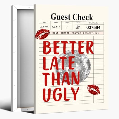 Funky Red Girly Wall Art Better Late Than Ugly Posters Retro Guest Check Art by Unknown