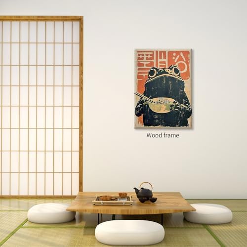 Framed Canvas Wall Art Posters Vintage Japanese Frog Prints Funny Frog Eating - Image 4