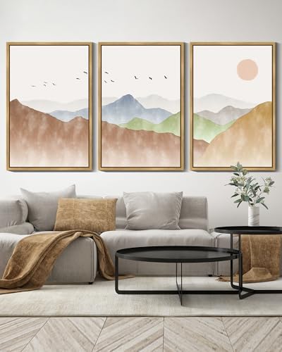 KUVIOKE Landscape Mountain Range Wall Art 24x 36in Large Set Watercolor Ink - Image 2