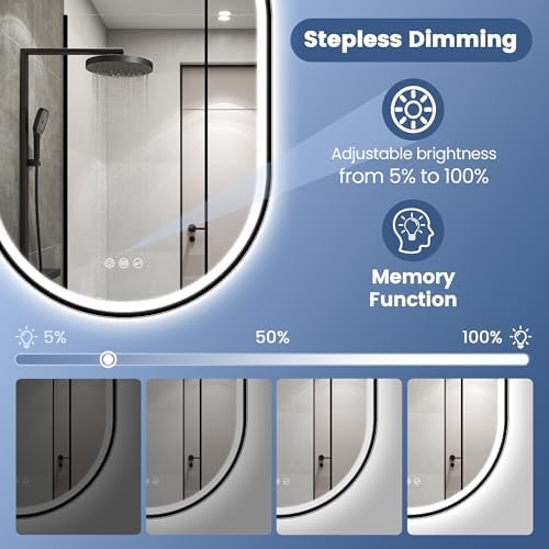 STARLEAD 24"x36" Black Frameless Oval LED Bathroom Mirror - Image 6