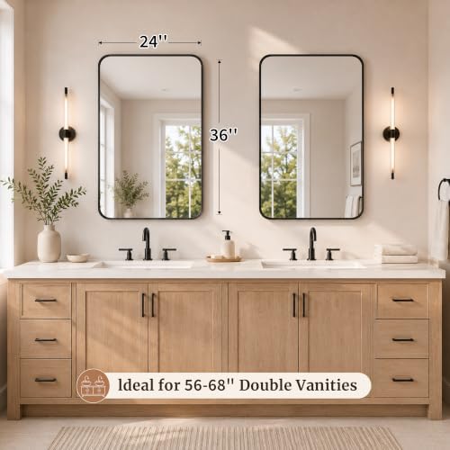 2-Pack 24x36 Inch Matte Black Rounded Rectangle Vanity Mirrors - Image 6