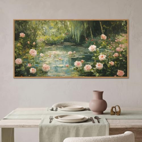 Aryroi Monet Garden Water Lilies Framed Canvas Wall Art Set, Impressionist Pond - Image 4