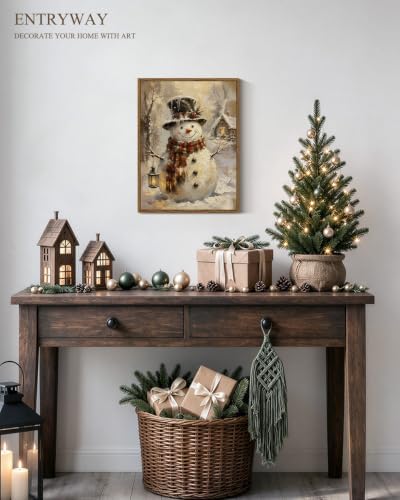 VIYYIEA Framed Winter Christmas Canvas Wall Art, Frosty Winter Snowman - Image 3