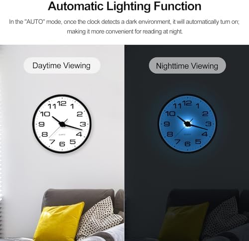 JoFomp Lighted Wall Clocks Battery Operated, 12 Inch Wall Clock - Image 3