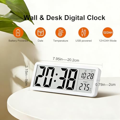 8" LCD Digital Wall Clock with Large Display, Two Operating Modes, - Image 2
