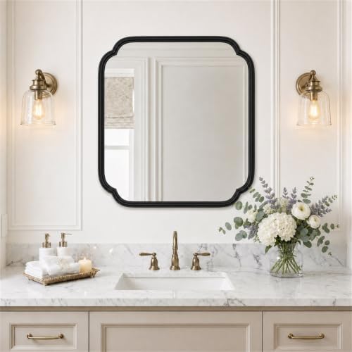 Ferytange 24 x 24 Inch Matte Black Metal Framed Bathroom Vanity Mirror by FerytangeHome
