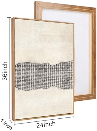 LHIUEM Large Abstract Navy Blue Beige Framed Canvas Wall Art, Modern Tree Rings - Image 7