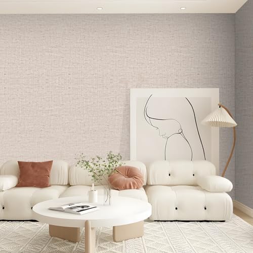 Beige Grasscloth Textured Peel and Stick Wallpaper Modern 15.75x196.85inch - Image 3