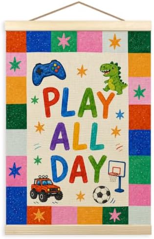 madalo Colorful Boys Play All Day Wall Art Poster Hanger Frame, Cute Cartoon by Unknown