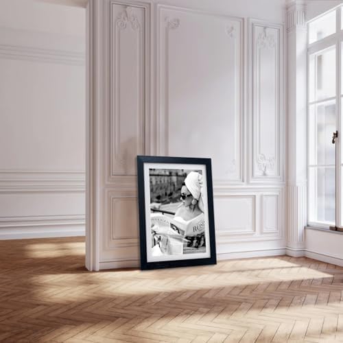 Framed Black and White Canvas Wall Art Woman Reading Newspaper Femisit Print - Image 6
