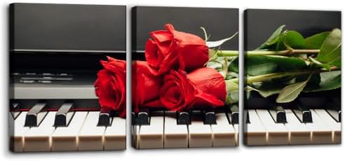 Pacimo Framed Wall Decorations Piano Keys and Red Rose 3 Piece Canvas Art Wall by Pacimo