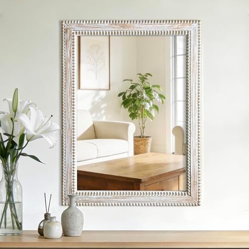 24x32 Inch Rectangular Wood Wall Mirror Rustic Farmhouse Decorative Mirrors by BlueprintIvy