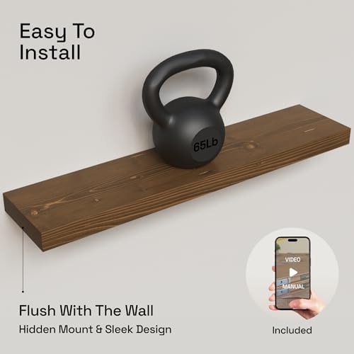 Solid Wood Floating Shelves for Wall 30 Inches Long, Walnut Wooden Shelf - Image 5