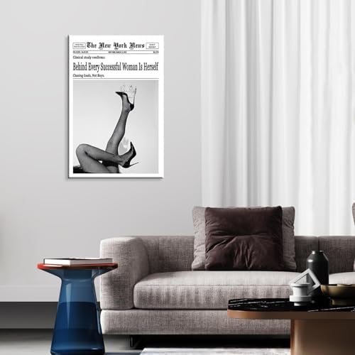Trendy Black And White Newspaper Canvas Wall Art Behind Every Successful Woman - Image 7