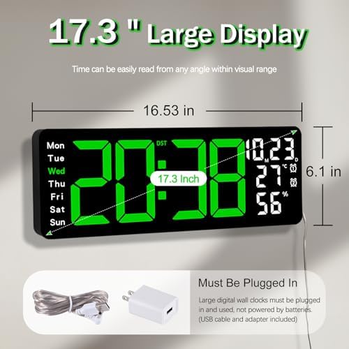 JoFomp 17.3" Large Digital Wall Clock, LED Digital Clock Large Display - Image 2