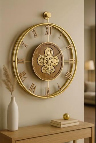 Large Moving Gear Wall Clock – Luxury Metal Ring Roman Numeral Silent - Image 3