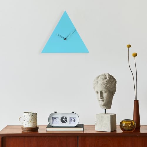 Modern Triangle Wall Clock MDF Wood, Minimalist Design, Turquoise Blue - Image 2