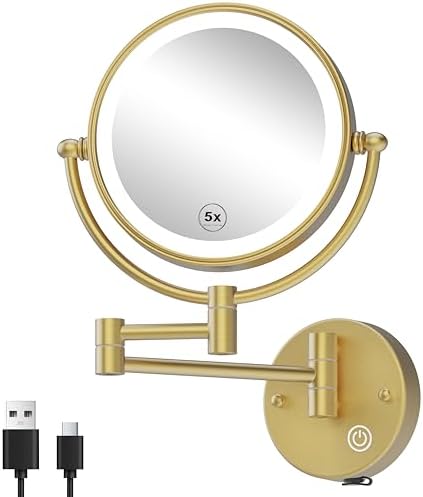 Rechargeable Wall Mount Makeup Mirror Gold by RECKODOR