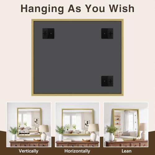 Bathroom Mirror, 30 x 36 inch Natural Wood Grain Colored Aluminum Metal Frame - Image 4