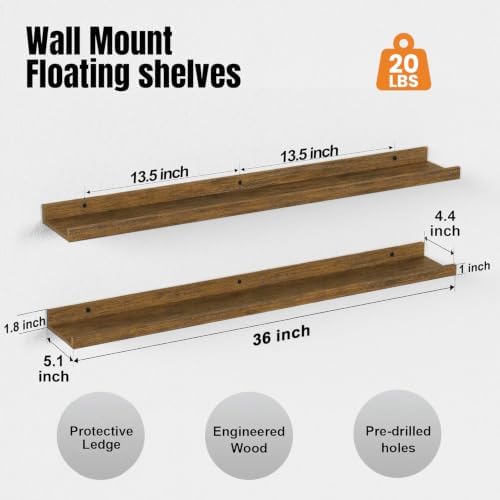 36inch Long Floating Shelves for Wall Decor, 5-Set Shelves - Image 3