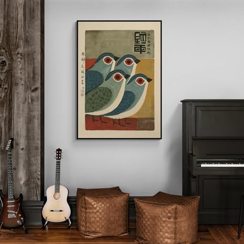 Japanese Mid Century Blue Bird Black Framed Posters Prints Vintage Animal Wall - Image 7