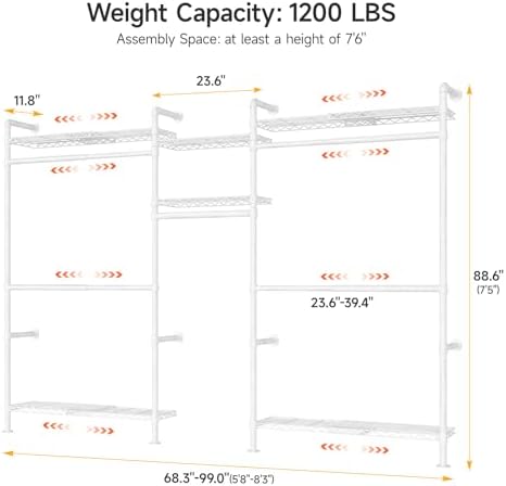 ONBRILL H3 Plus Expandable Wall Mounted Closet System Clothes Rack White - Image 2
