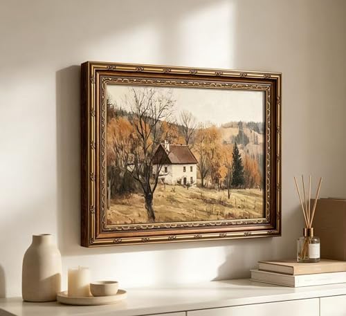 Vintage Gold Framed Autumn Country Cottage Wall Art ，Rustic Farmhouse Landscape - Image 7
