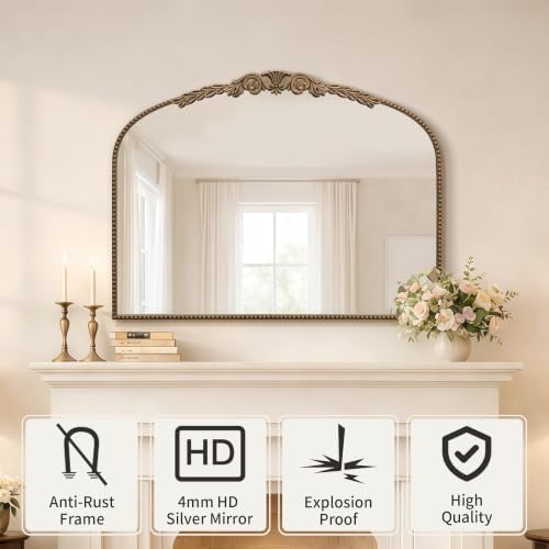 Besdomus Gold Large Arched Mirror: 40"x29" French Vintage Dresser Mirror - Image 2