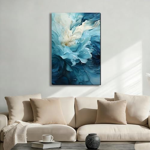 Ship Next Day Abstract Blue Flower Wall Art Canvas Prints Modern Floral Canvas - Image 2