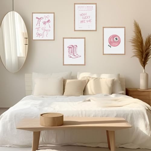 XYDEG Pink Coquette Trendy Preppy Wall Art Prints Set of 4, Coquette Room Decor - Image 5