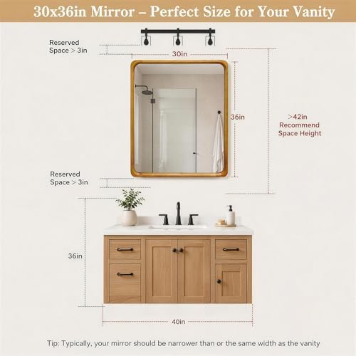 Tanmicoshomy Natural Wood Framed Bathroom Mirror 30 x 36 Inch - Image 3