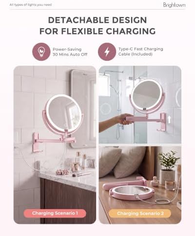 8" Wall Mounted lighted Makeup Mirror, Double Sided 1x/10x Magnifying Mirror - Image 6