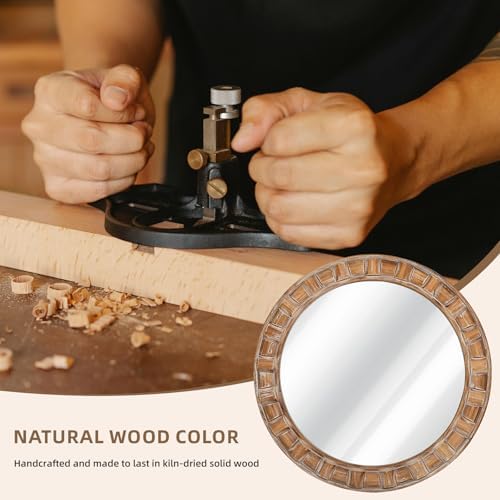 30 Inch Brown Solid Wood Round Wall Mirrors - Image 7