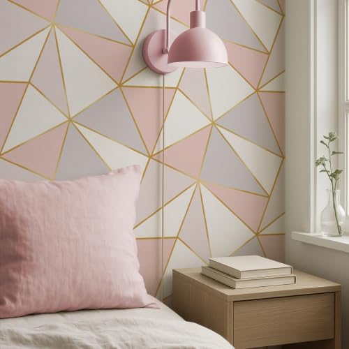 Pink Gold Geometric Peel and Stick Wallpaper Mosaic Wall Paper - Image 5