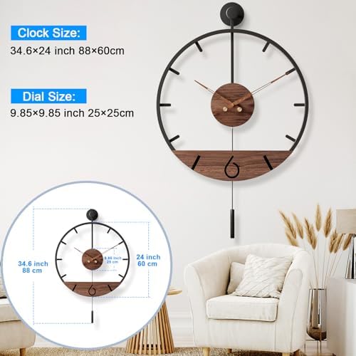 Pytha Sight 30.7×20 Inch Large Modern Minimalist Walnut Pendulum Wall Clock - Image 4