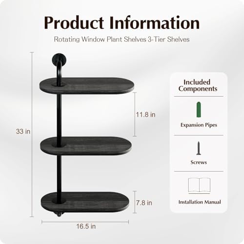 Rotating Window Plant Shelves 3-Tier, Wooden Window Shelf - Image 2