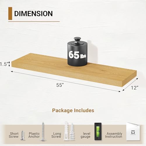 Vivelove 12 Inch Deep Floating Shelves 55 inch Long - Image 3