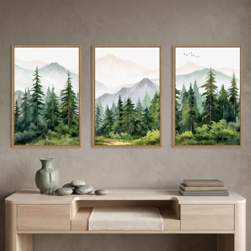 Green Forest Mountain Range Framed Canvas Wall Art -16''x24''x3 - Image 2
