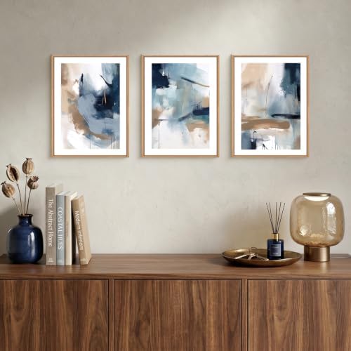 LHIUEM Abstract Navy Blue Framed Canvas Wall Art, Neutral Brush Stroke Wall - Image 5