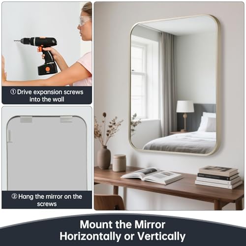 Brushed Nickel Bathroom Mirror for Over Sink, Modern Decorative Vanity Mirror - Image 5