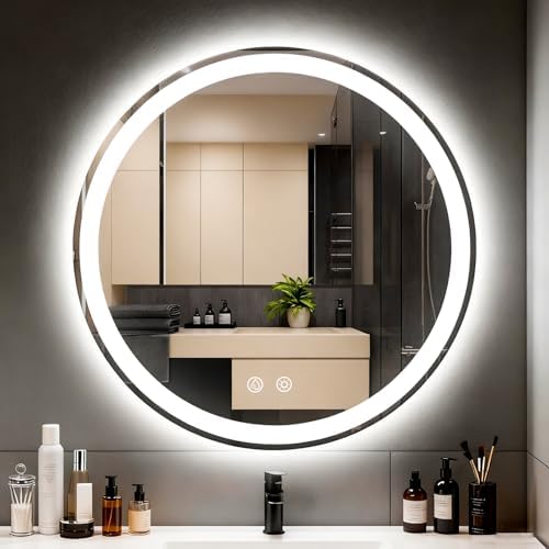 LTFUUAI 24" Round LED Bathroom Mirror by Unknown