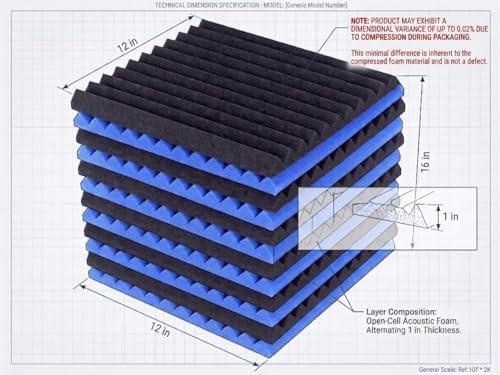 52 Pack Black blue 1" x 12" x 12" Acoustic Wedge Studio Foam Sound Absorption - Image 2
