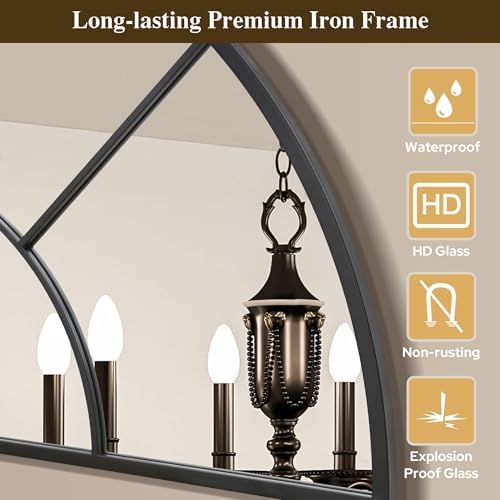 Besdomus Oversized Black Arched Mirror：40"x60" Large Classic Window Mirror - Image 3