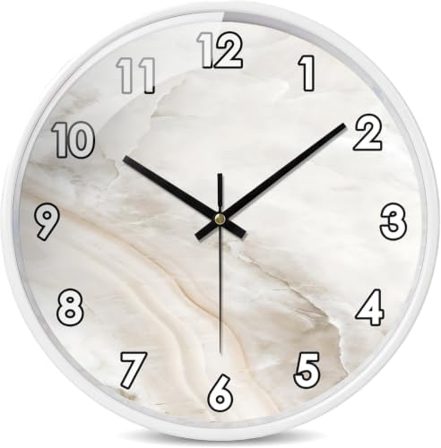 Beige White Marble Pattern Simple Luxury wall Clock Silent Non Ticking Battery by Unknown