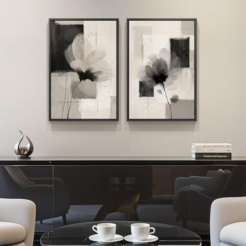Framed Neutral Abstract Floral Wall Art Decor - Image 4