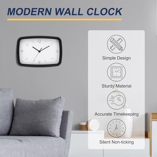 PATIKIL 11 Inch Rectangle Wall Clock, Silent Non-Ticking Modern Wall Clocks - Image 4
