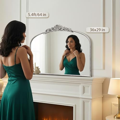 Micasso Vintage Silver Arched Mirror: 36"x29" Baroque Antique Wall Mirror - Image 3