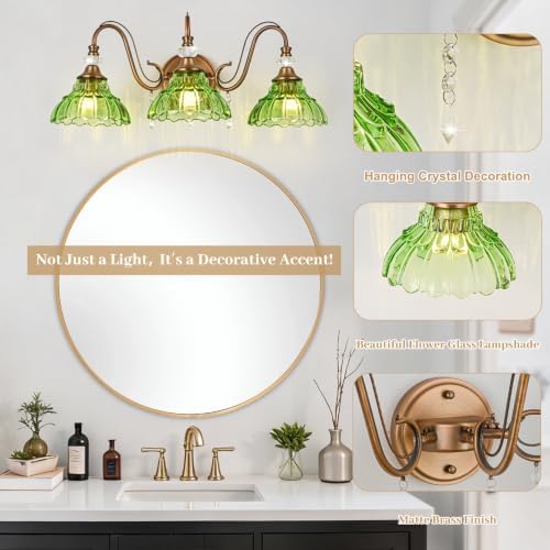 Vintage Bathroom Vanity Light, 3-Light Matte Antique Brass Finish Wall Sconce - Image 4