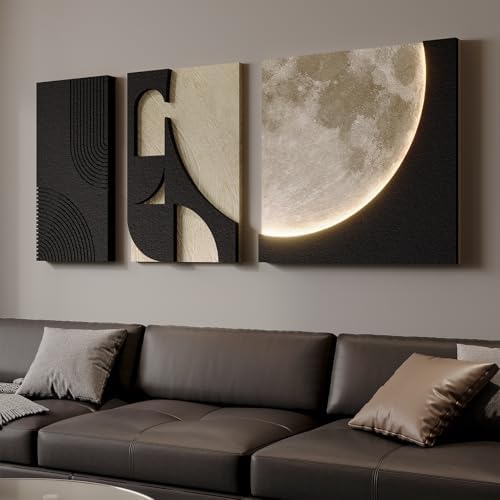 3D LED Wall Art with Moon Design, Lighted Abstract Wall Decor Set, 3 Piece - Image 2